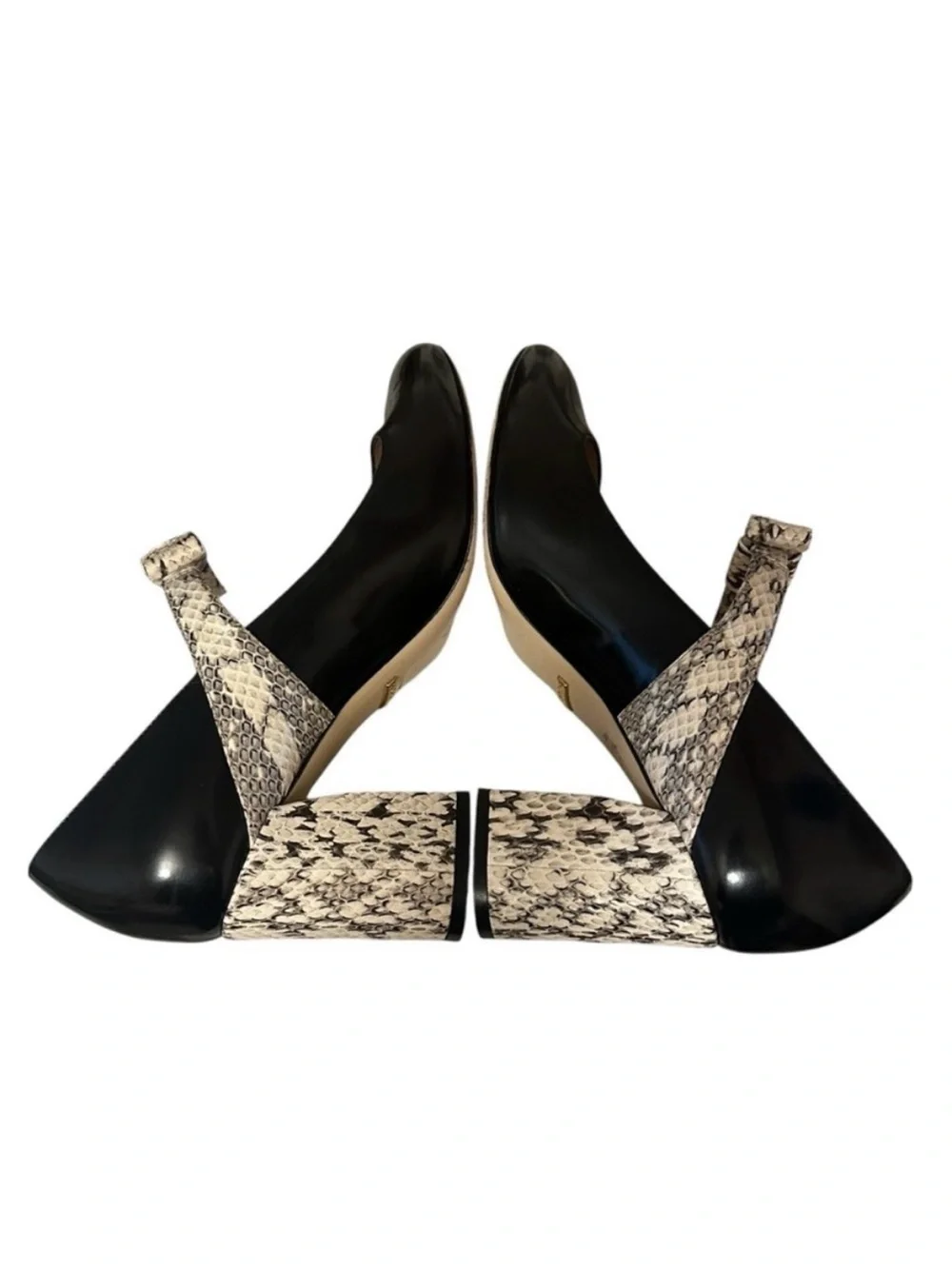 GUCCI Nimue Black Snakeskin Bow Leather Mary Jane Block Heel Pumps 38